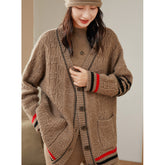 College Style Sweater Knitted Jacket Color Matching Top for Women